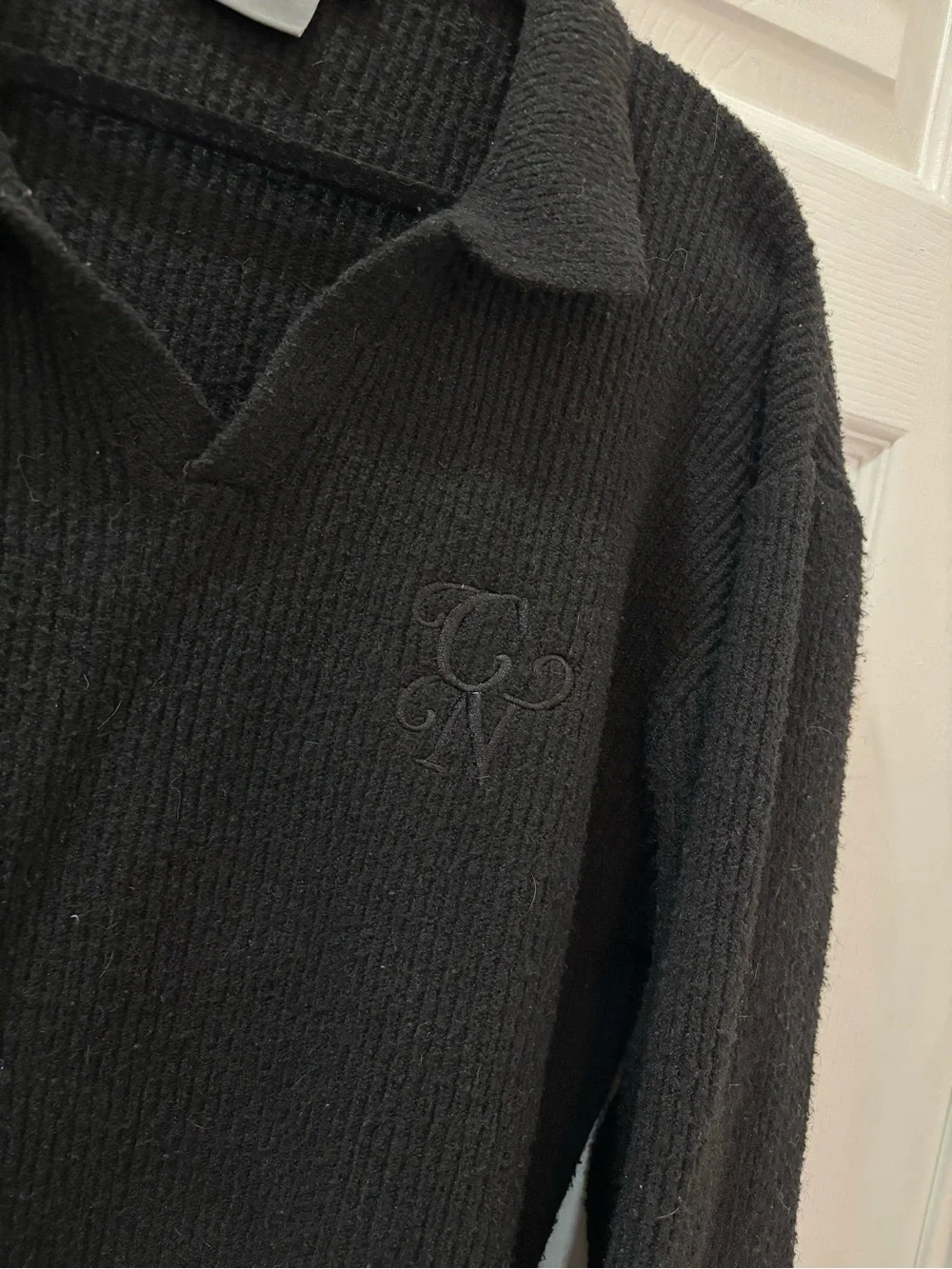 Black Knit Polo Sweater
